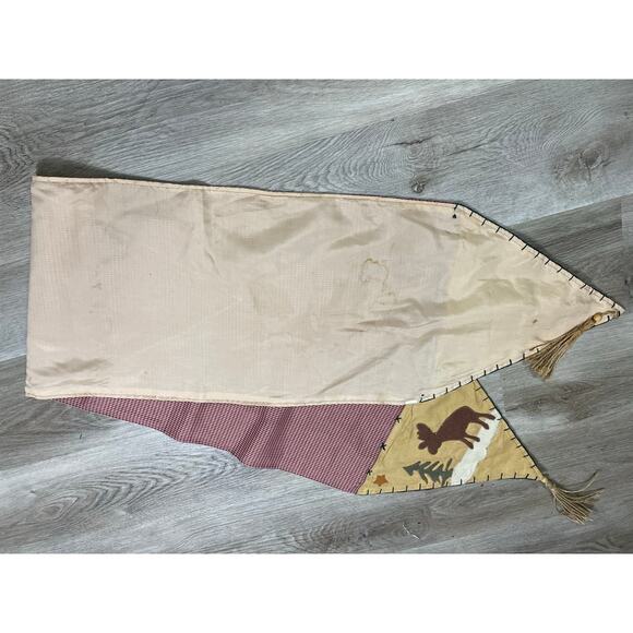 Rustic Lodge Wildlife Bear Deer Pine Tree Table Runner Tapestry Tassel Cabin - Picture 3 of 8